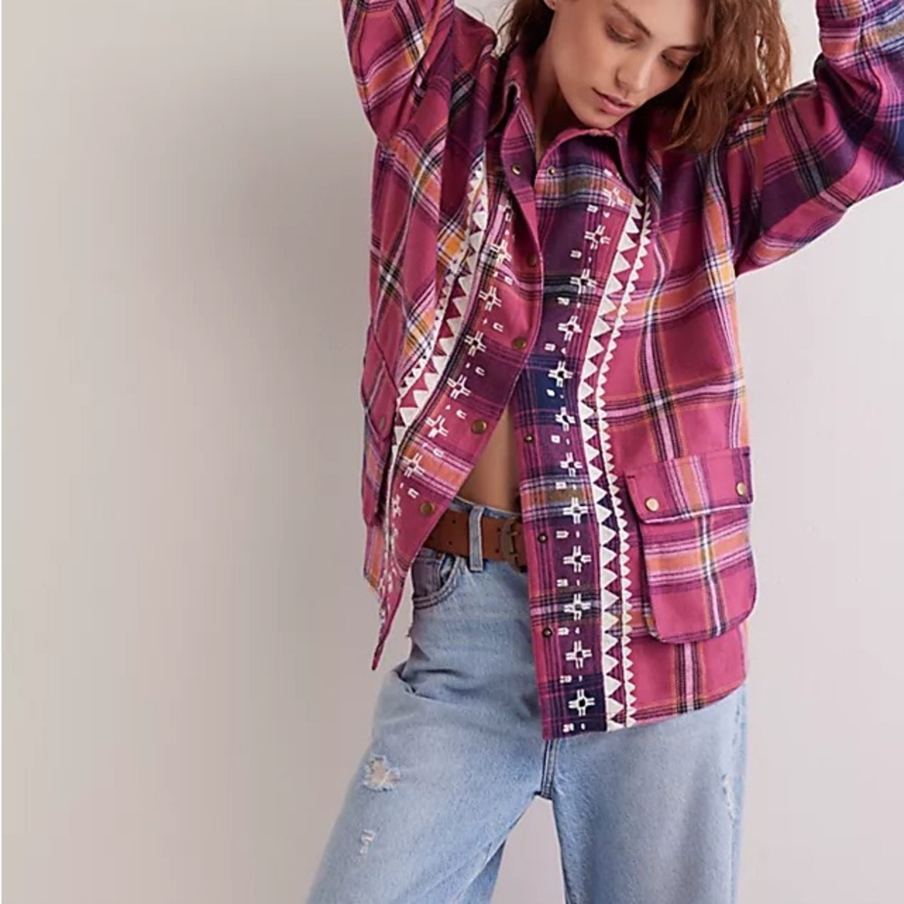 FREE PEOPLE We the Free Nordic Chill Plaid Shirt Jacket XS S Small New with tags - Picture 2 of 8